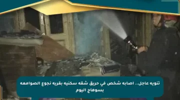 تنويه عاجل.. إصابة شخص في حريق شقة سكنية بقرية نجوع الصوامعة بسوهاج اليوم